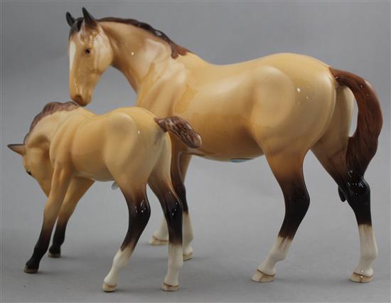 Two Beswick dun coloured horses from the BCC 1997 issue, 23cm and 16cm